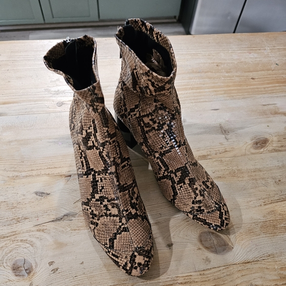 Zara Snakeskin Trendy Block Heel Zip Ankle Pointed Toe - Picture 10 of 12